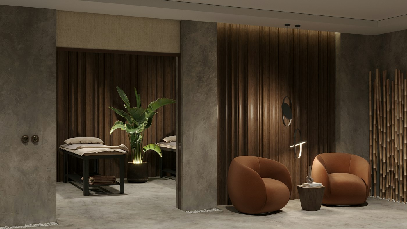 Personalized massage in Gilbert, AZ – calm lounge with soft chairs and a treatment room